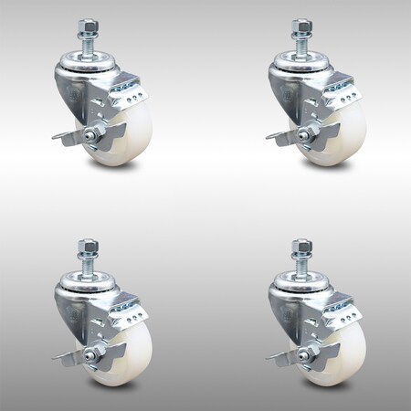 Service Caster 3 Inch SS Nylon Wheel Swivel 1/2 Inch Threaded Stem Caster Set Brake SCC SCC-SSTS20S314-NYS-TLB-121315-4